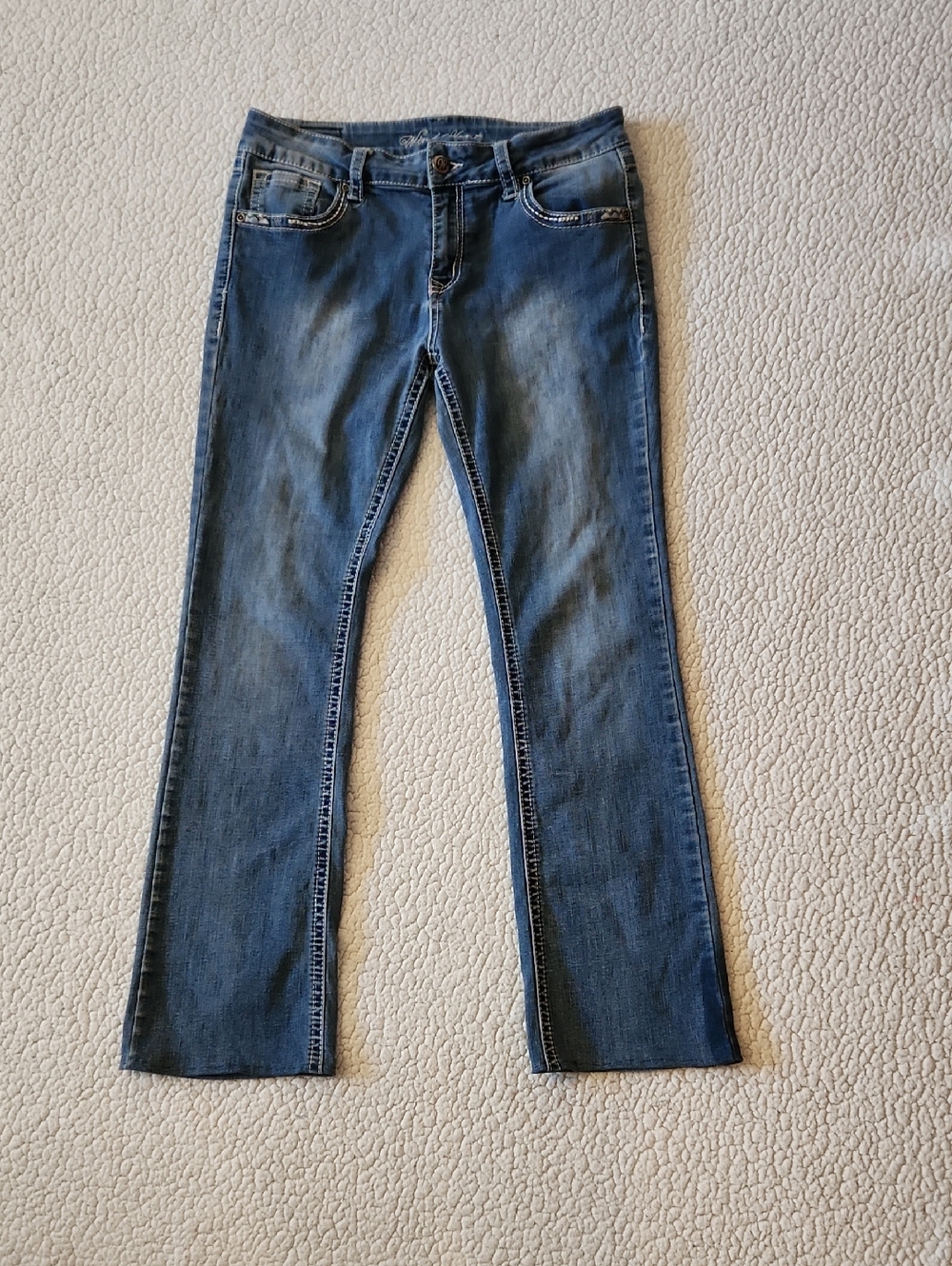 Wired Heart Distressed Embellished Pockets Embroidered Detail Bootcut Jeans